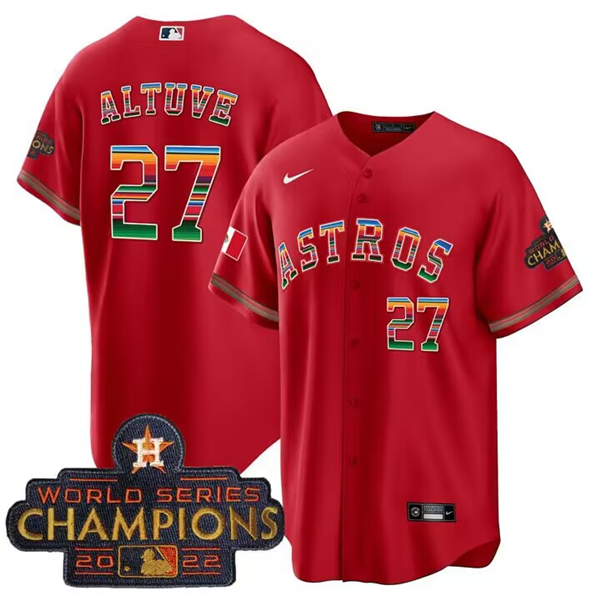 Houston Astros Custom Red Mexico With World Serise Champions Patch Cool Base Stitched Jersey - Zenithce