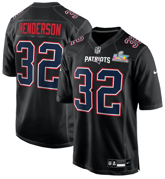 New England Patriots #32 TreVeyon Henderson Black 2025 Super Bowl LX Patch Carbon Fashion Stitched Game Jersey - Zenithce