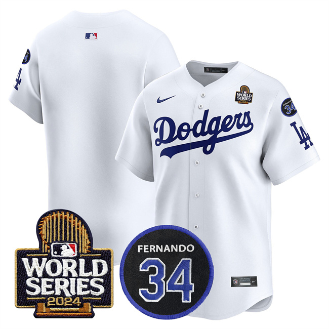 Los Angeles Dodgers Blank White 2024 World Series With Fernando Memorial Patch Limited Stitched Jersey - Zenithce
