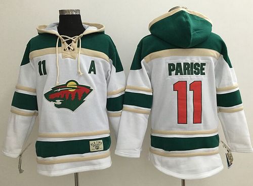 Wild #11 Zach Parise White Sawyer Hooded Sweatshirt Stitched Jersey - Zenithce