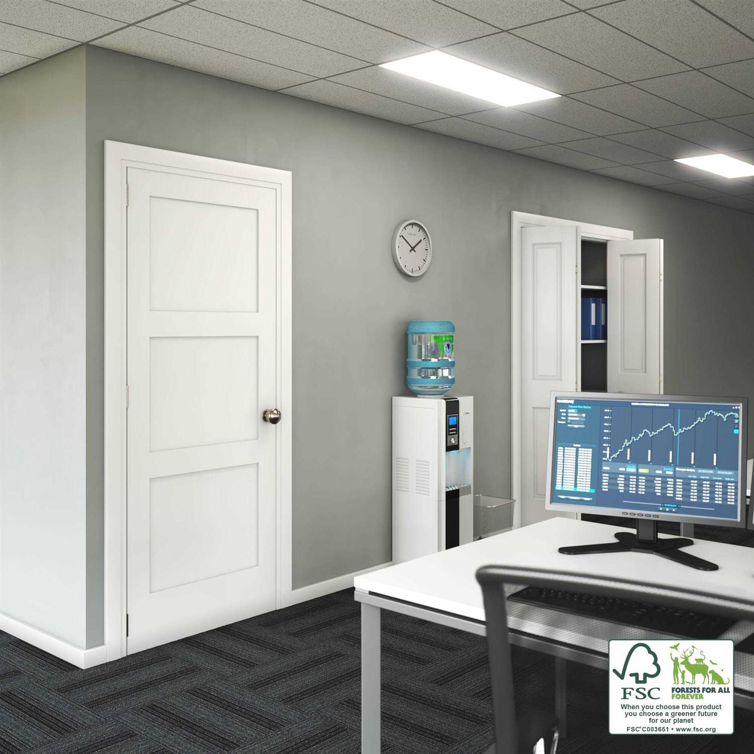 EightDoors 80 in. x 1-3/8 in. Shaker White Primed 3-Panel Equal Solid Core Wood Interior Door Slab - Zenithce