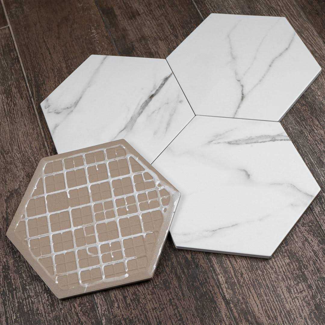 MOLOVO Elegance Gold Hexagon 7.7 in. x 8.9 in. Matte Porcelain Marble look Floor and Wall Tile - Zenithce