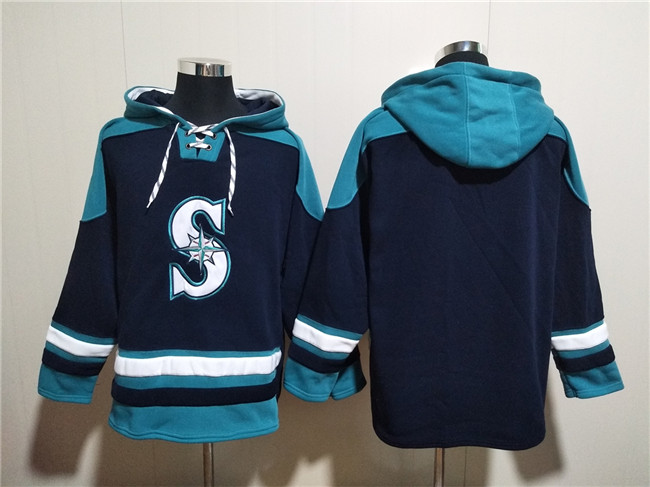 Seattle Mariners Blank Navy Lace-Up Pullover Hoodie - Zenithce
