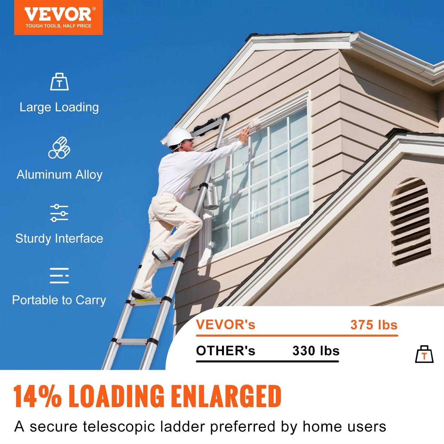 VEVOR Telescoping Ladder Aluminum One-Button Retraction Collapsible Extension Ladder - Zenithce