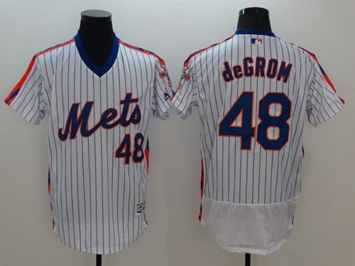 Mets #48 Jacob DeGrom White(Blue Strip) Flexbase Authentic Collection Alternate Stitched Jersey - Zenithce