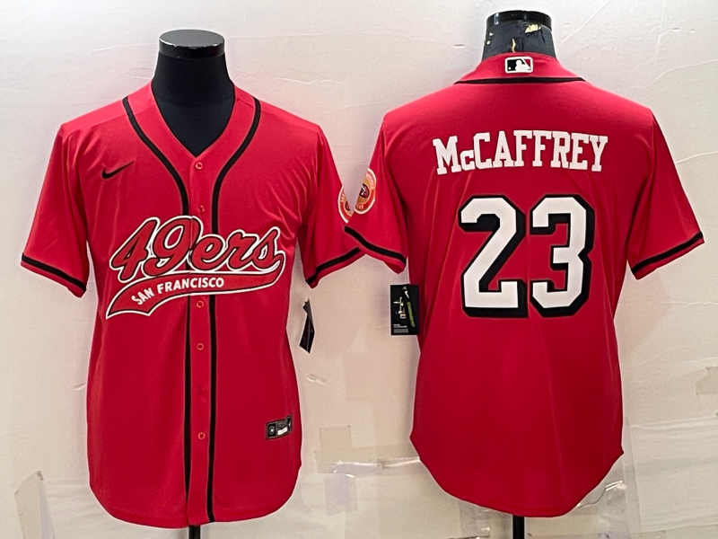 San Francisco 49ers #23 Christian McCaffrey New Red With Patch Cool Base Stitched Baseball Jersey - Zenithce