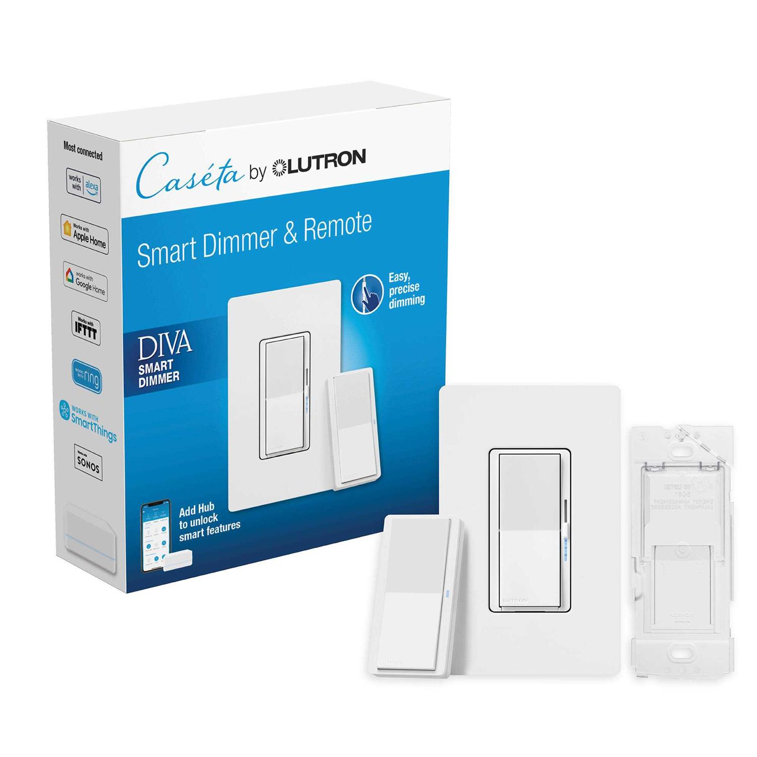 Lutron Diva LED+ Dimmer Switch w/Wallplate for Dimmable LED Bulbs, 150-Watt/Single-Pole or 3-Way DVWCL - Zenithce