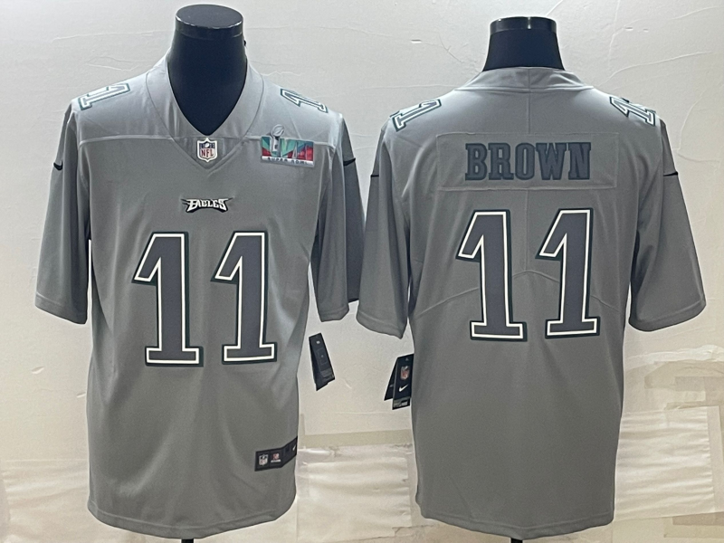 Philadelphia Eagles #11 A.J. Brown Gray Super Bowl LVII Patch Atmosphere Fashion Stitched Jersey - Zenithce