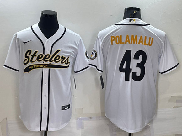 Pittsburgh Steelers #43 Troy Polamalu White With Patch Cool Base Stitched Baseball Jersey - Zenithce