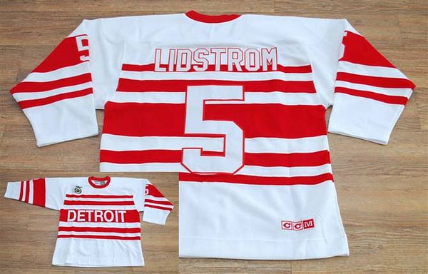 Red Wings #5 Nicklas Lidstrom White CCM Throwback 75TH Stitched Jersey - Zenithce