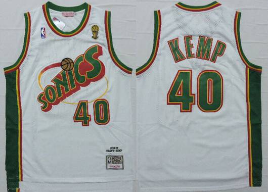 Seattle Supersonics #40 Shawn Kemp 1995-96 White Hardwood Classics Soul Swingman Throwback Jersey - Zenithce