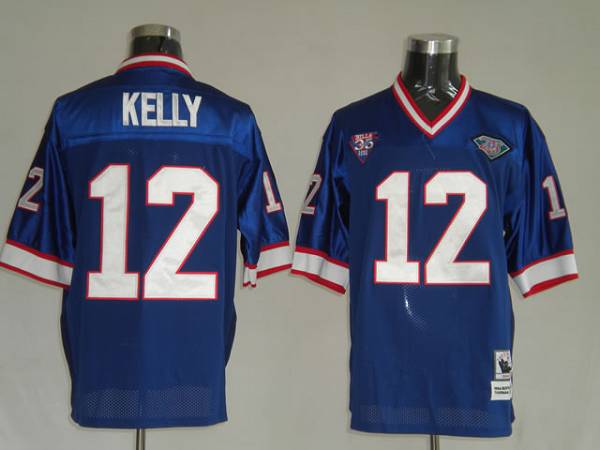 Mitchell Ness Bills #12 Jim Kelly Blue Stitched Throwback Jersey - Zenithce