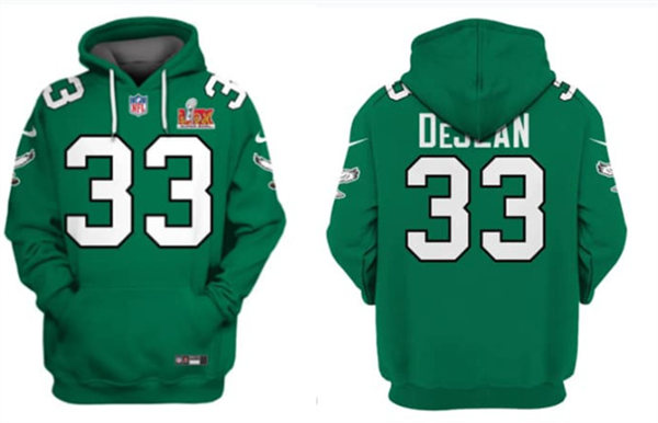 Philadelphia Eagles #33 Cooper DeJean Green 2025 Super Bowl LIX Patch Pullover Hoodie - Zenithce