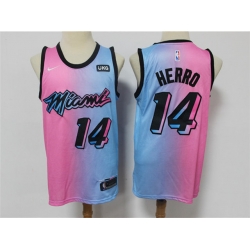 Miami Heat 14 Tyler Herro Blue Pink 2021 City Edition Swingman Jersey - Zenithce