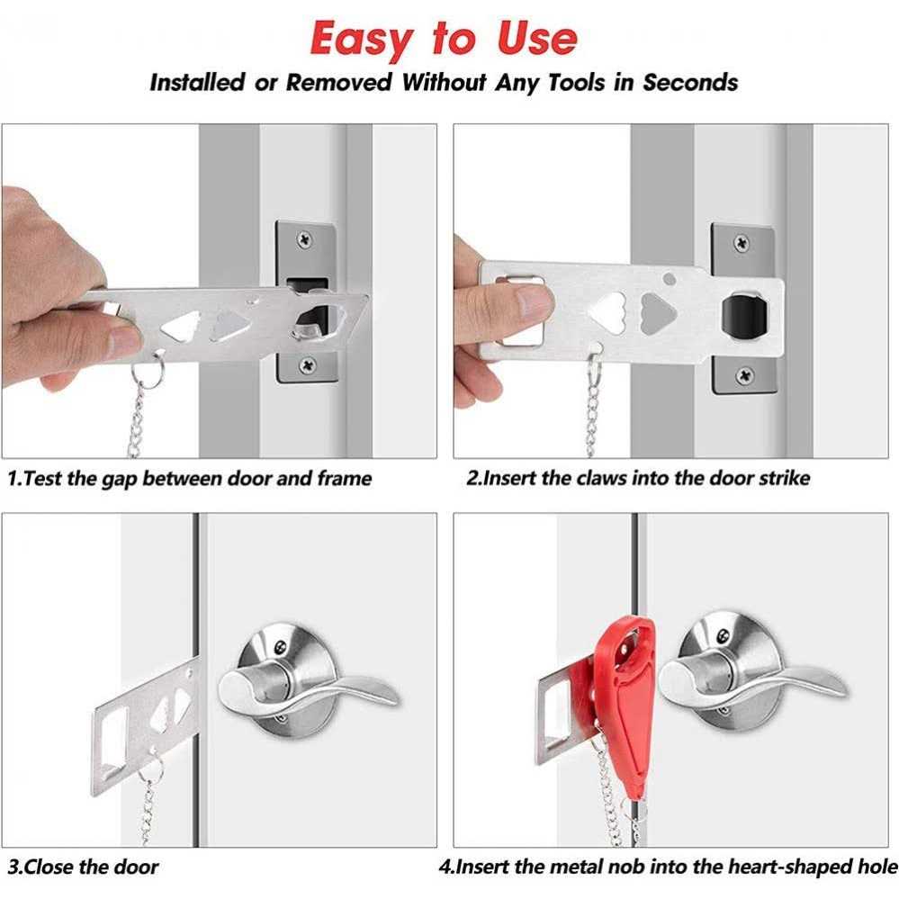 Portable Door Jammer for Travel Safety Anti-Slip Door Lock Stopper Security Device - Zenithce
