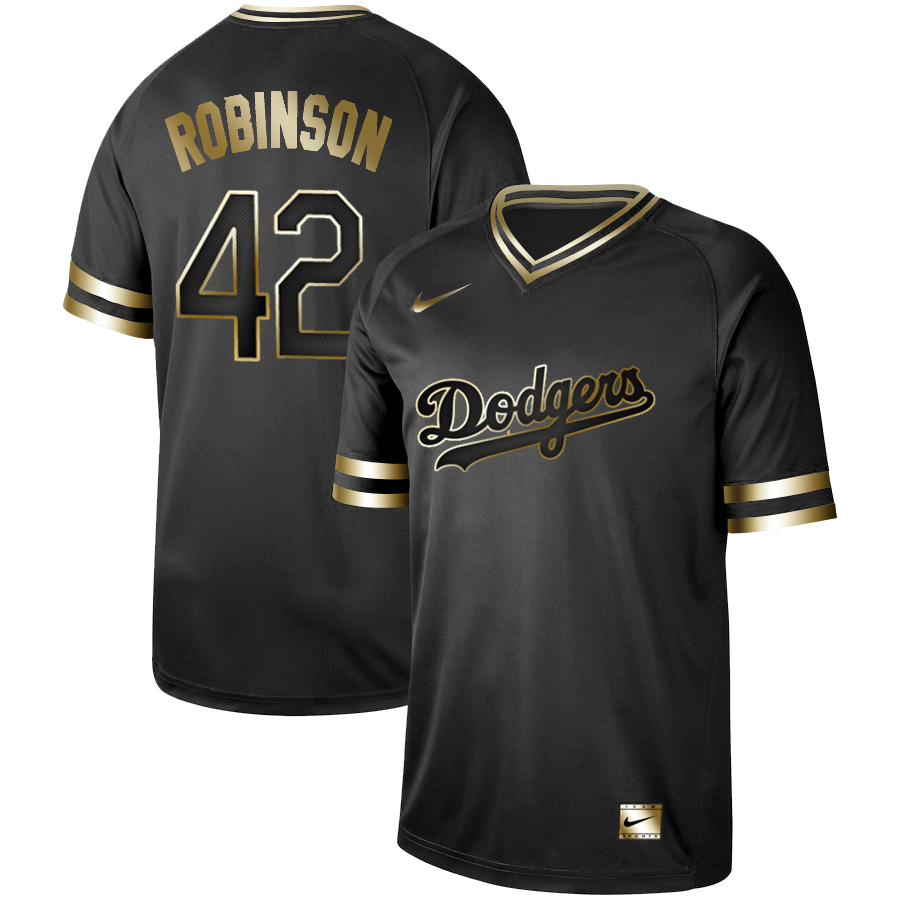 Los Angeles Dodgers #42 Jackie Robinson Black Gold Stitched Jersey - Zenithce