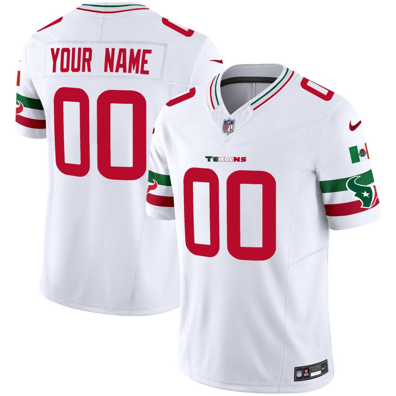 Houston Texans Custom White Mexico Vapor Limited Stitched Jersey - Zenithce