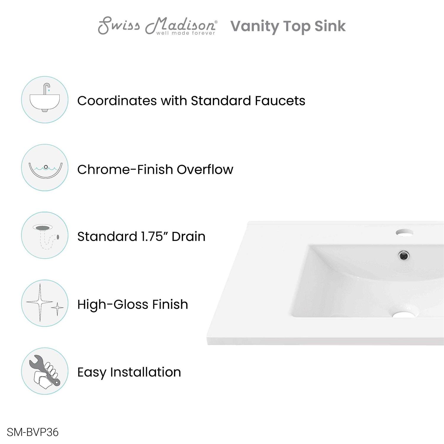 Swiss Madison 30 Ceramic Vanity Sink Top - Zenithce