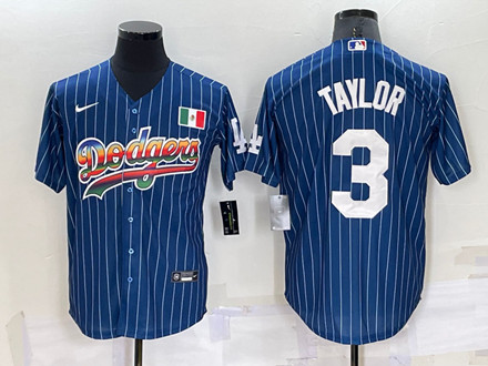 Los Angeles Dodgers #3 Chris Taylor Navy Mexico Rainbow Cool Base Stitched Baseball Jersey - Zenithce