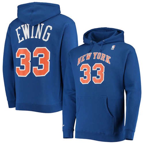 New York Knicks #33 Patrick Ewing 2021 Blue Pullover Hoodie - Zenithce