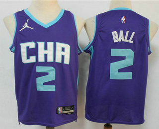 Charlotte Hornets #2 Lamelo Ball Purple Jordan 75th Anniversary Diamond 2021 Stitched Jersey - Zenithce
