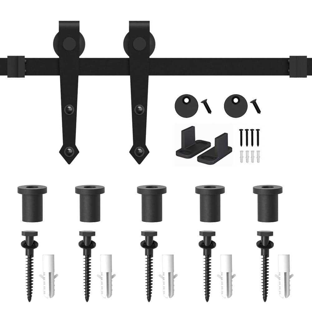 winsoon Black Heavy-Duty Steel Rolling Barn Door Hardware Kit for Single Wood Door with Non-Routed Floor Guide - Zenithce