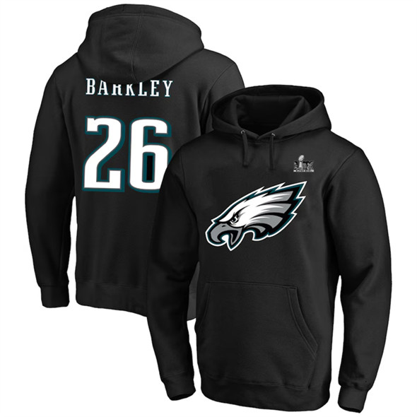 Philadelphia Eagles #26 Saquon Barkley Black Super Bowl LIX Big Tall Name Number Pullover Hoodie - Zenithce
