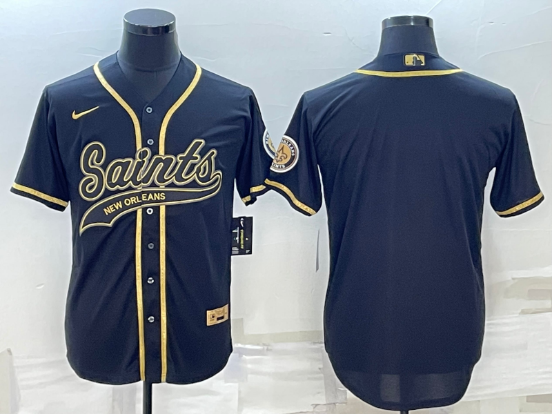 New Orleans Saints Blank Black Gold With Patch Cool Base Stitched Baseball Jersey - Zenithce