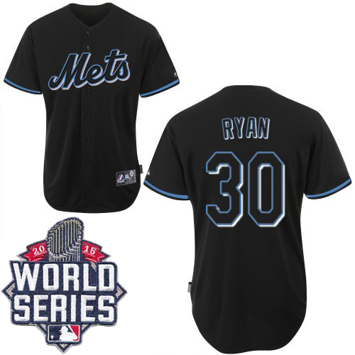 Mets #30 Nolan Ryan Black Fashion W 2015 World Series Patch Stitched Jersey - Zenithce
