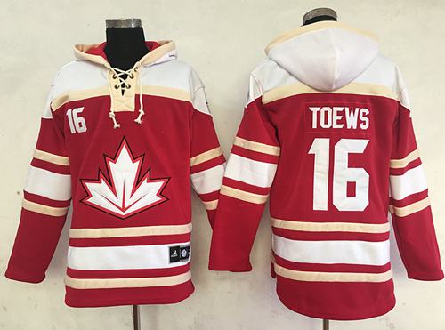 Team CA. #16 Jonathan Toews Red Sawyer Hooded Sweatshirt 2016 World Cup Stitched Jersey - Zenithce