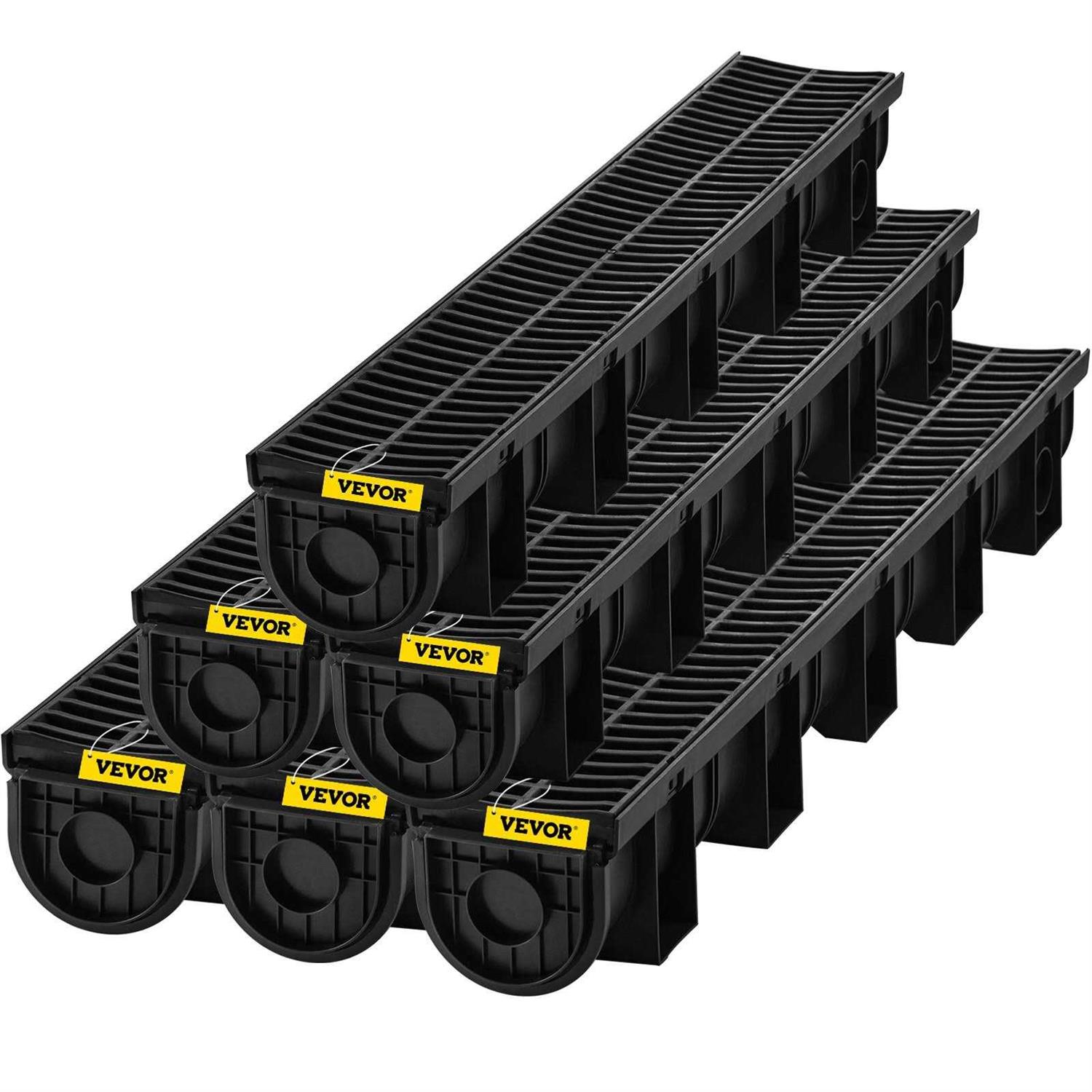 VEVOR Trench Drain System Channel Drain with Metal Grate 5.9×5.1 3×39 Trench Drain Grate with 3 End Caps Driveway-3 Pack PSBXGM100100387N0V0 - Zenithce