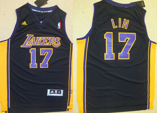Los Angeles Lakers #17 Jeremy Lin Revolution 30 Swingman Black With Purple Jersey - Zenithce