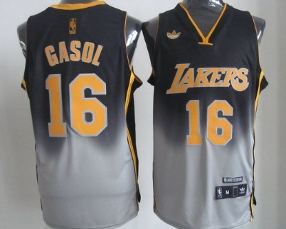 Los Angeles Lakers #16 Paul Gaslo Black/Gray Fadeaway Fashion Jersey - Zenithce
