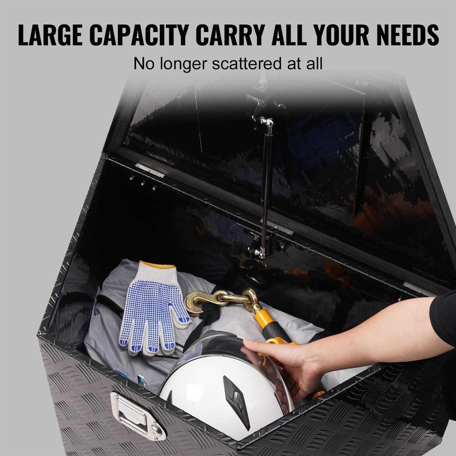 VEVOR Trailer Tongue Box, Aluminum Alloy Diamond Plate Tongue Box Tool Chest, Heavy Duty Trailer Box Storage with Lock and Keys - Zenithce