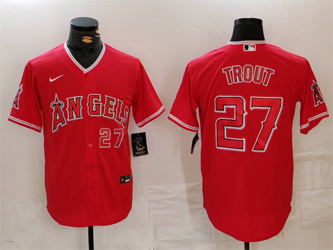 Los Angeles Angels #27 Mike Trout Red Stitched Jersey - Zenithce