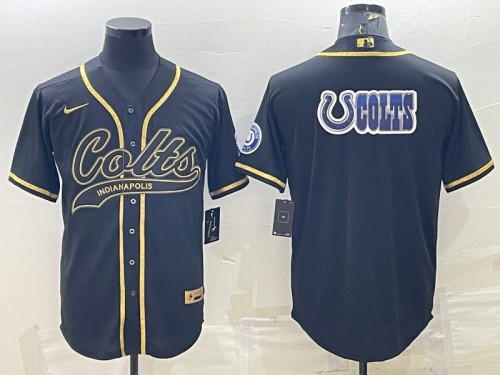 Indianapolis Colts Black Gold Team Big Logo With Patch Cool Base Stitched Baseball Jersey - Zenithce
