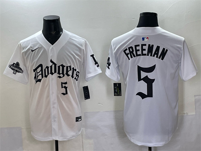 Los Angeles Dodgers #5 Freddie Freeman White 2025 LA Gothic Style With 2024 World Series Champions Patch Vapor Premier Limited Stitched Jersey - Zenithce