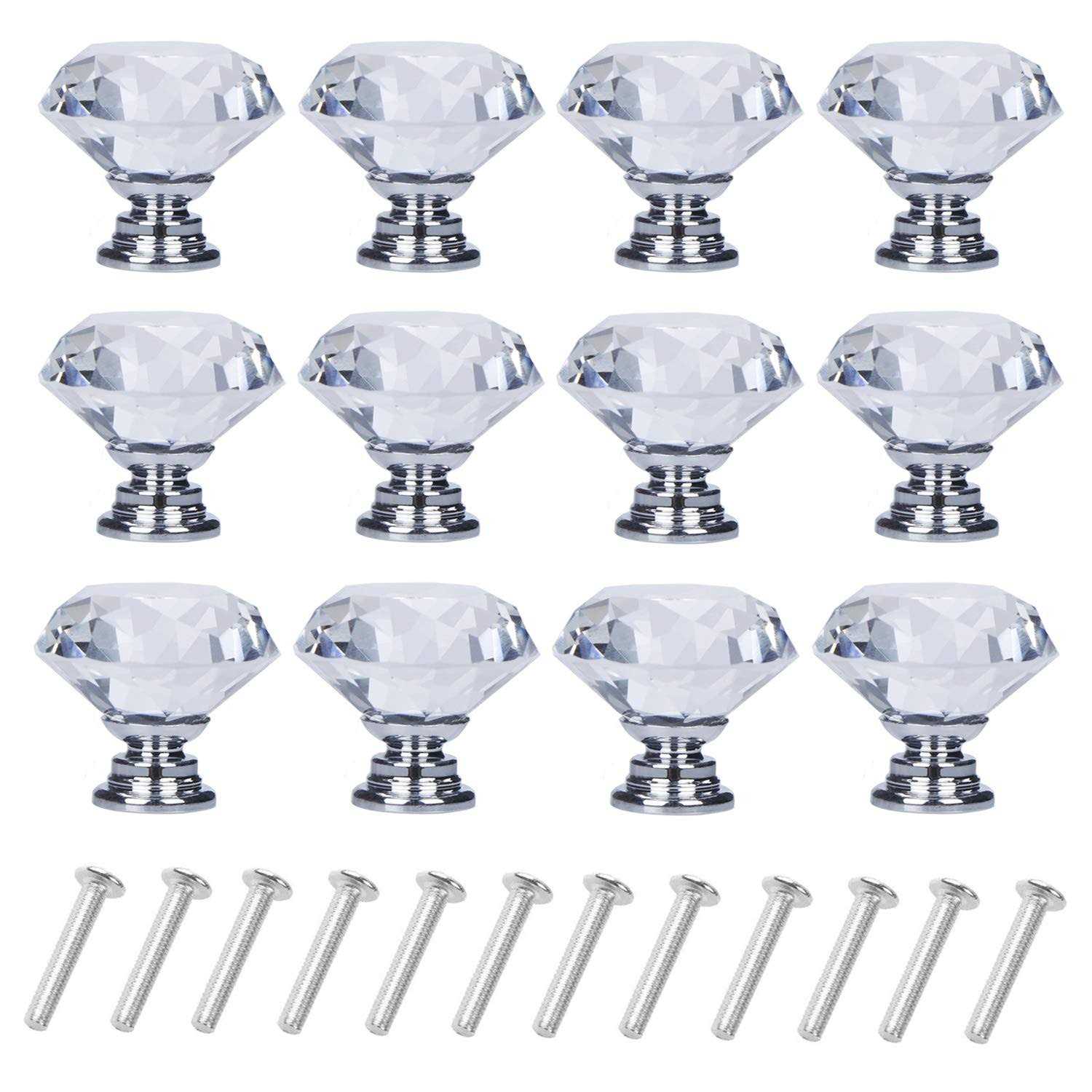 Yourgift Drawer Knobs Diamond Shaped Crystal Glass 30mm Cabinet Knobs Pull Handles - Zenithce