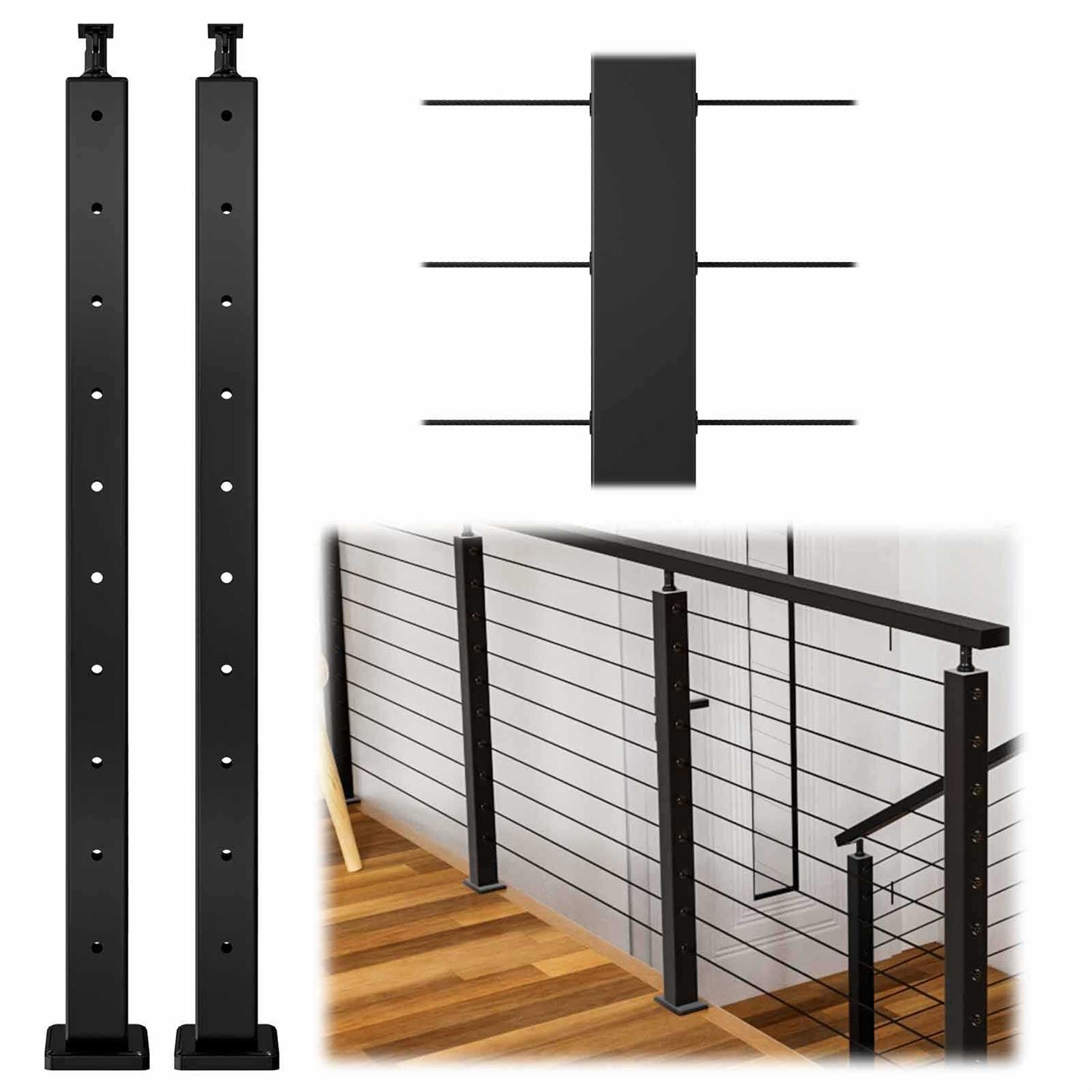 Muzata Level drilled Cable Railing Post 36x2x2 Adjustable Top Level Line Post Top Mount Stainless Steel - Zenithce