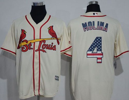 Cardinals #4 Yadier Molina Cream USA Flag Fashion Stitched Jersey - Zenithce