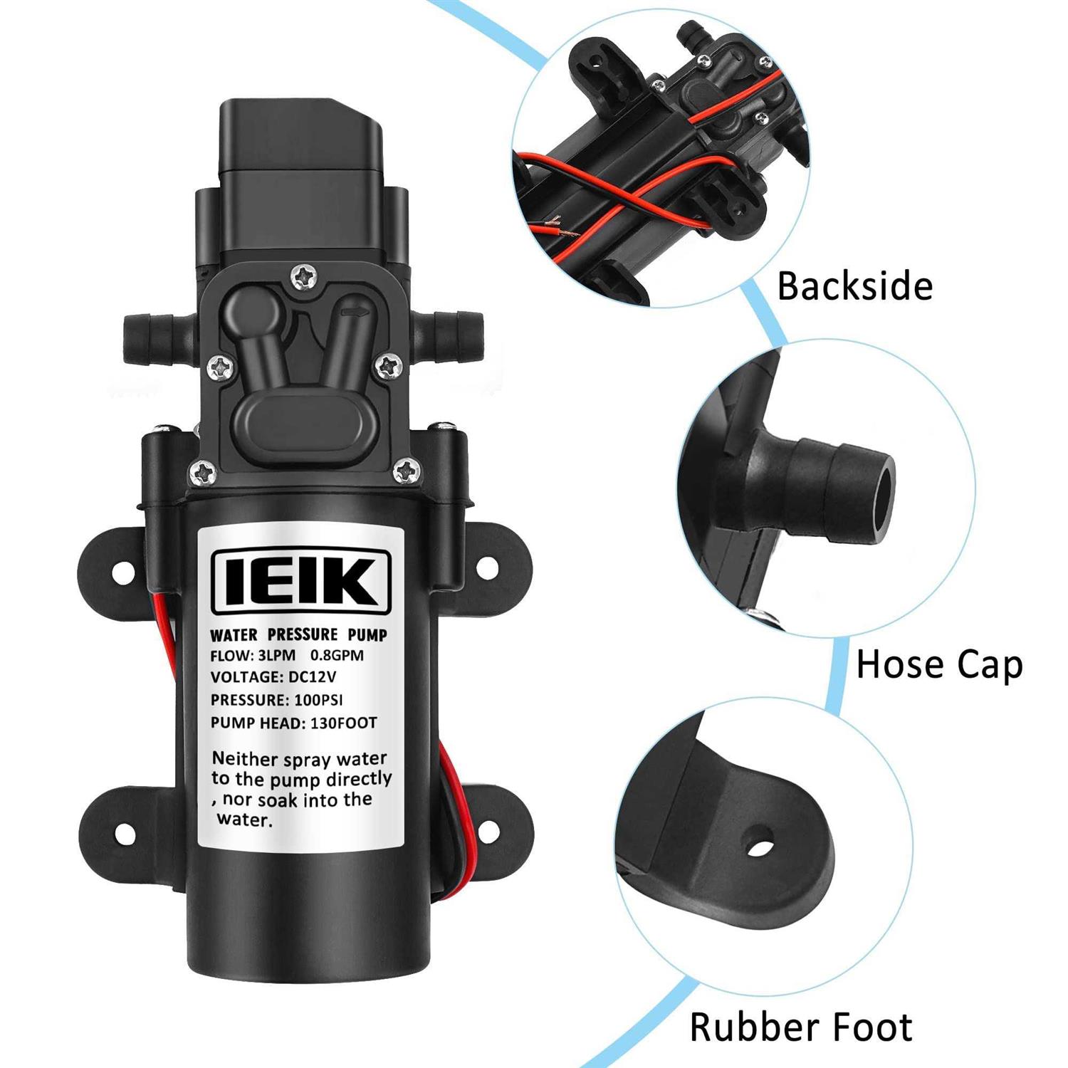 IEIK 12 Volt Diaphragm Pump 3LPM 0.8 GPM 100PSI Self Priming Sprayer Pump 12V DC Fresh Water Pump Water Pressure RV Camper Marine Boat - Zenithce