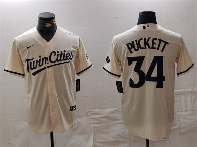 Minnesota Twins #34 Kirby Puckett Cream Cool Base Stitched Jersey - Zenithce