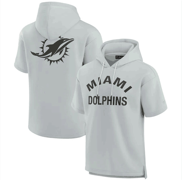 Miami Dolphins Gray Super Soft Fleece Short Sleeve Hoodie - Zenithce