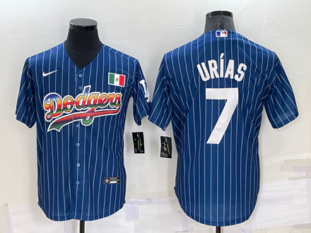 Los Angeles Dodgers #7 Julio Urias Navy Mexico Rainbow Cool Base Stitched Baseball Jersey - Zenithce