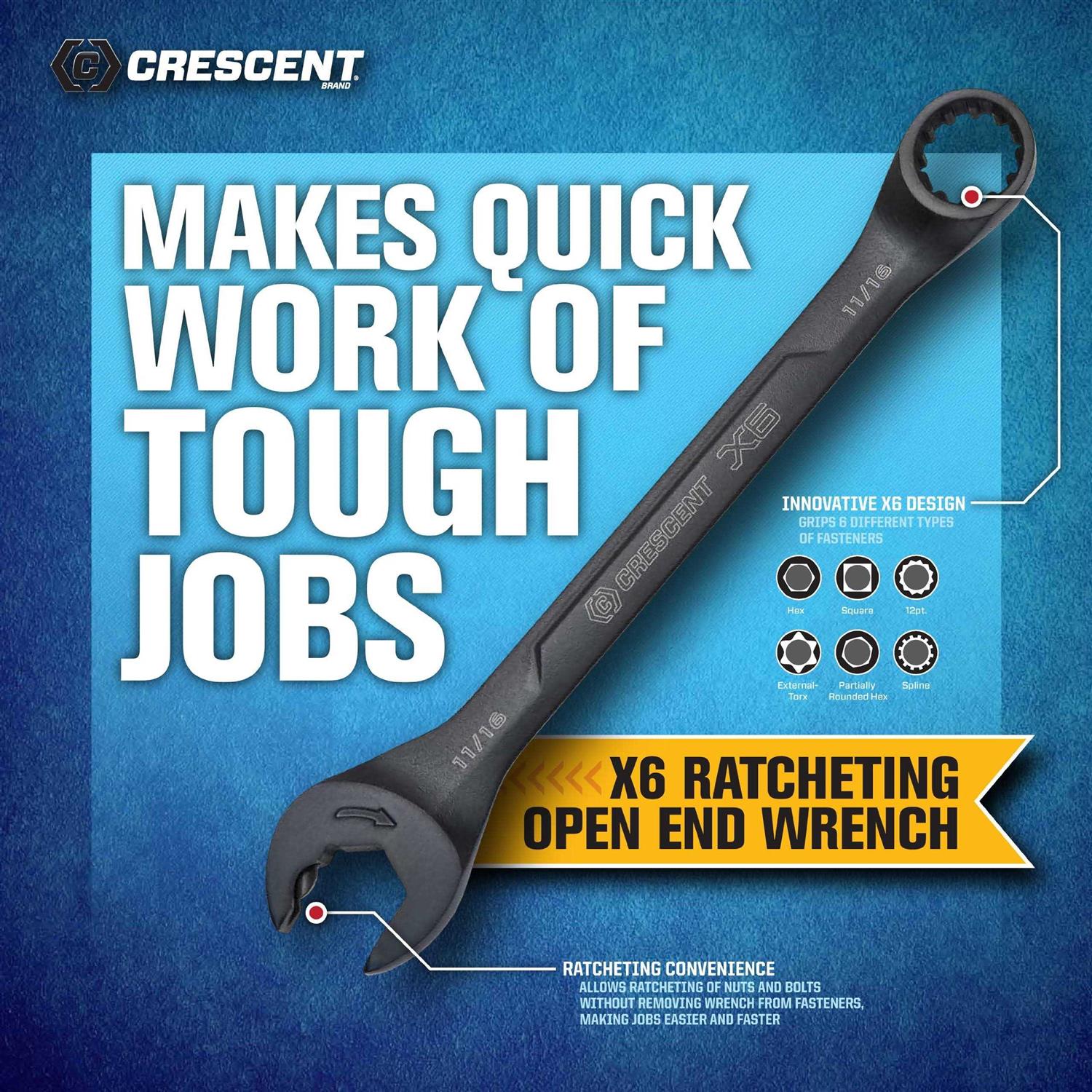 Crescent CX6DBS2 X6 4-in-1 Black Oxide Spline Ratcheting SAE Wrench Set - Zenithce