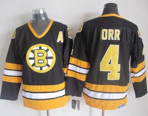 Bruins #4 Bobby Orr Black Yellow CCM Throwback Stitched Jersey - Zenithce