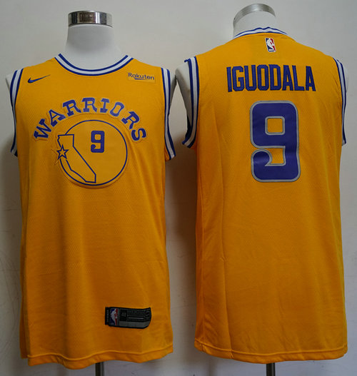 Warriors 9 Andre Iguodala Yellow Throwback Swingman Jersey - Zenithce