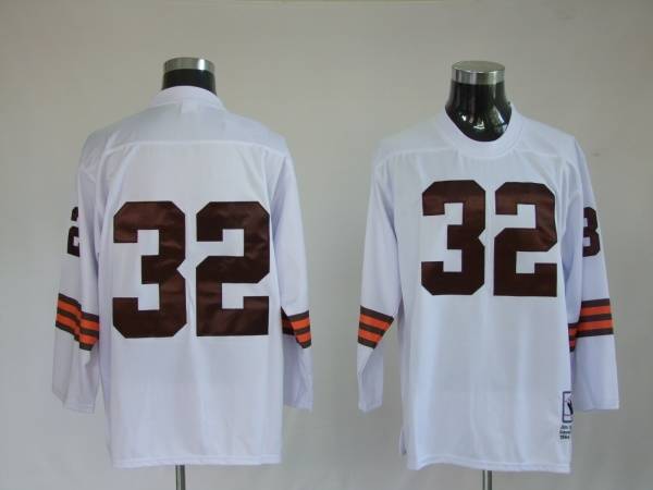 Mitchell Ness Browns #32 Jim Brown White Stitched Throwback Jersey - Zenithce