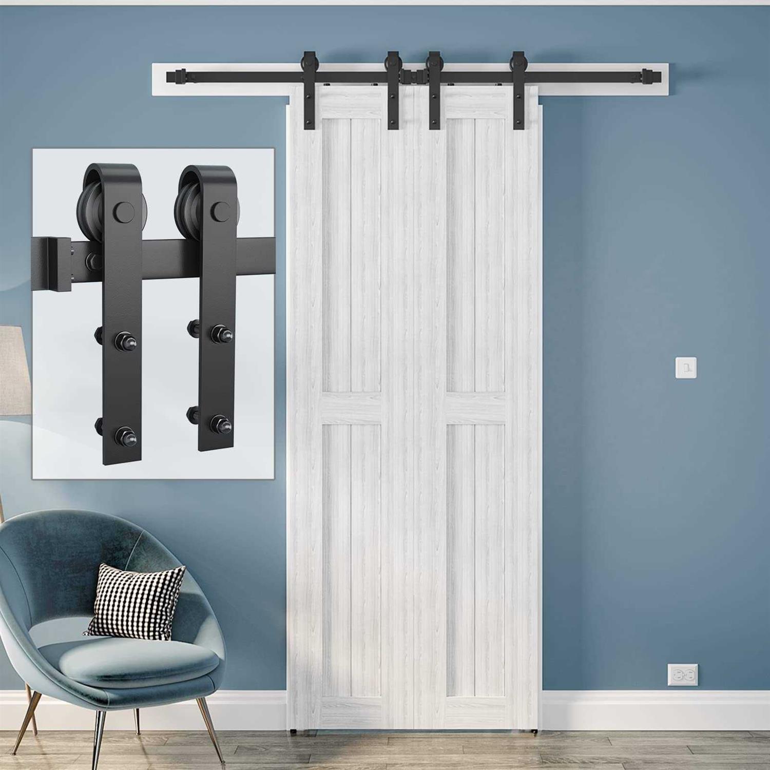 Genius Iron Double Barn Door Hardware Classic Design Standard Track with Upgraded Nylon Bearings - Zenithce