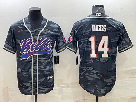 Buffalo Bills Blank #14 Stefon Diggs Gray Navy Camo With Patch Cool Base Stitched Baseball Jersey - Zenithce